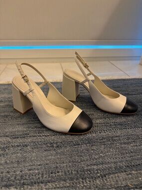 Tuckernuck Two-Tone Slingback Block Heels in Black & Cream
